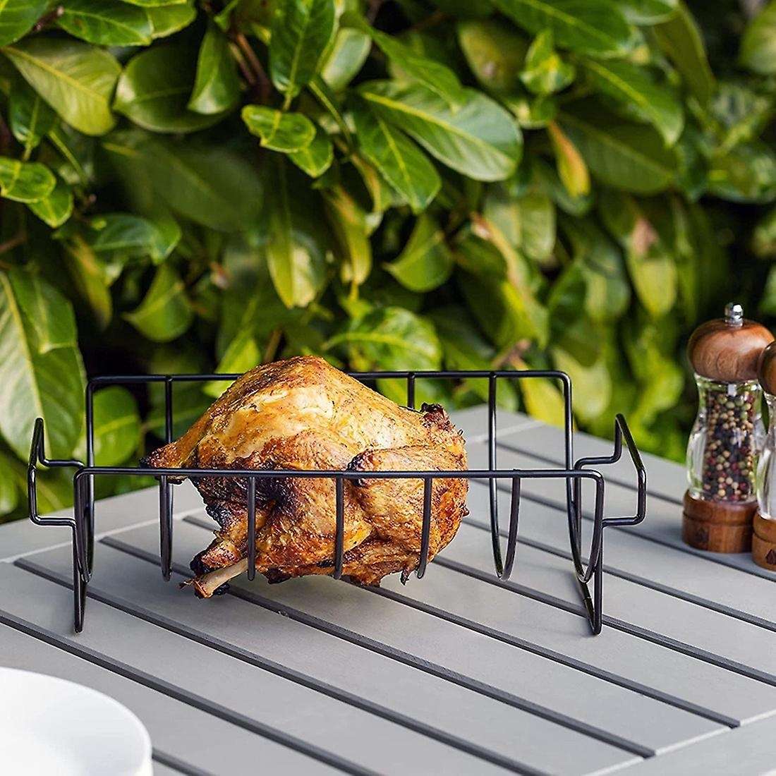 2 Pcs Rib Rack for Grill with Basting Brush,BBQ Ribs Holder for Smoking,Hold 6 Rib Rack,Non-Stick Ba