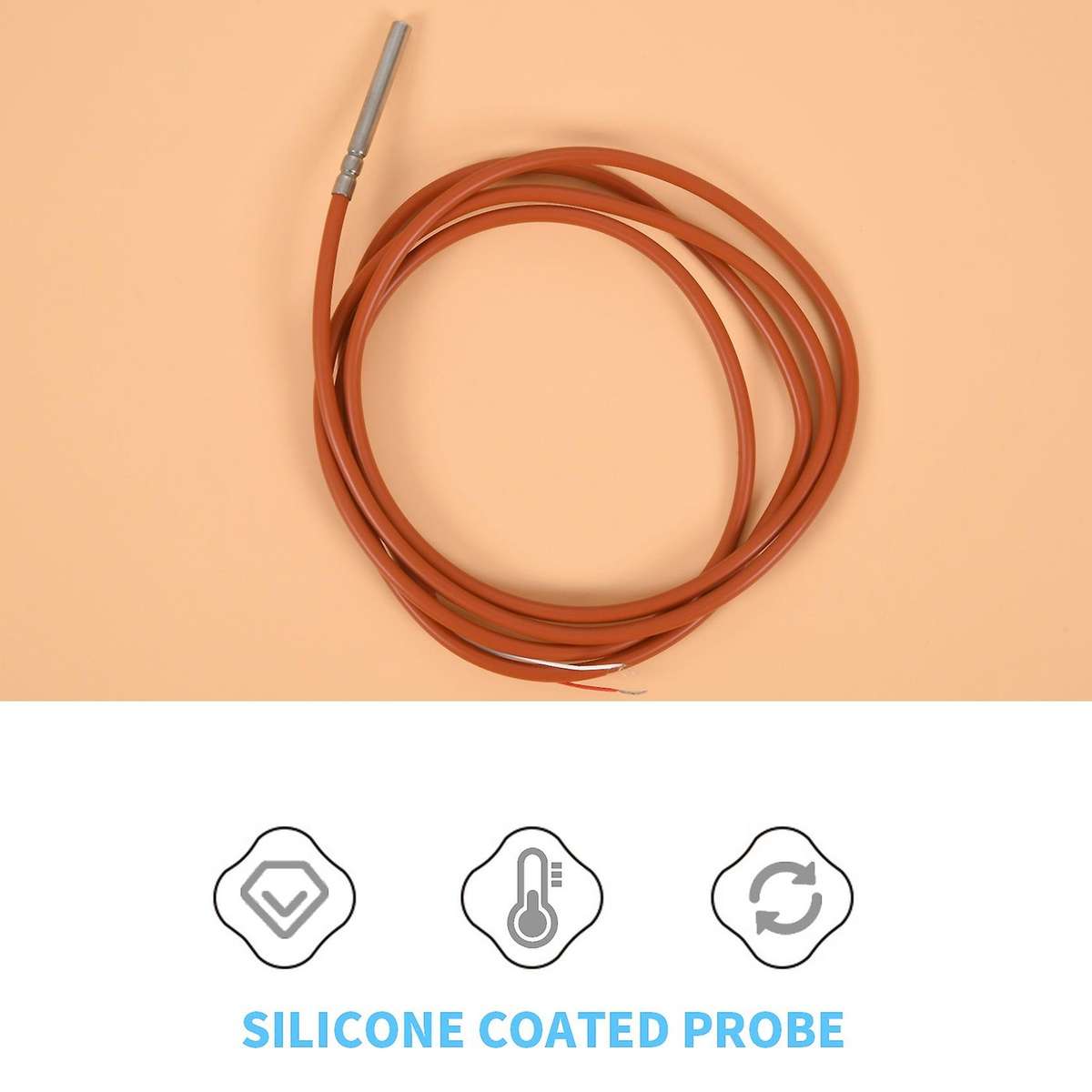 2 Wire PT1000 Temperature Sensor Thermistor Silicone Coated 1.5Meters Probe 45mm x 5mm -50-180 Cent