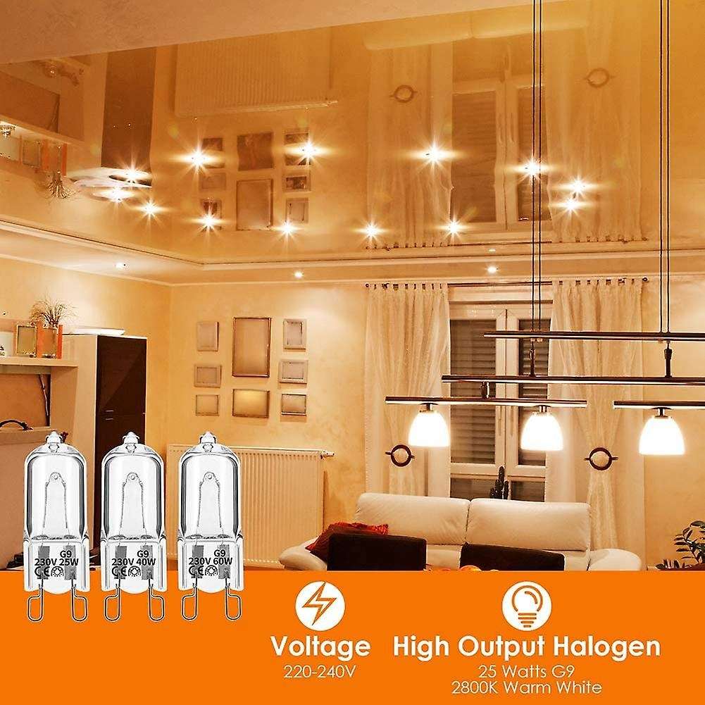 20pcs G9 Halogen Light ,25w Clear Halogen Dimmable,warm White 2800k for Chandeliers,pendants,landsc