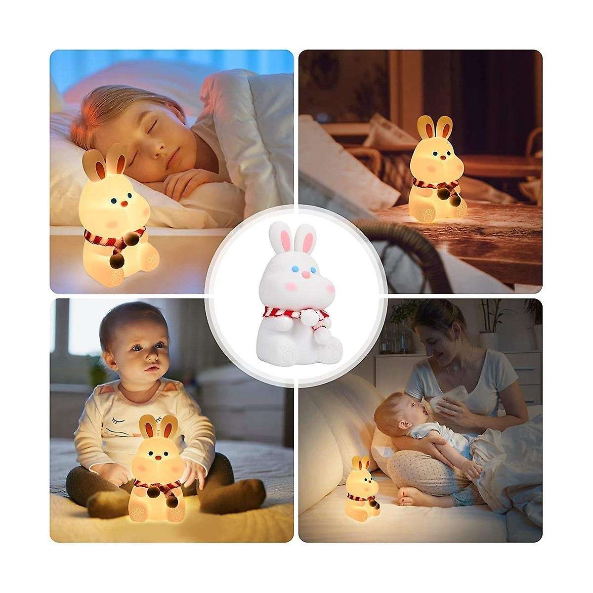 Cute Bunny Kids Night Light,7 Color Changing Tap Control Kawaii Lamp with Soft Silicone, , Usb Rech