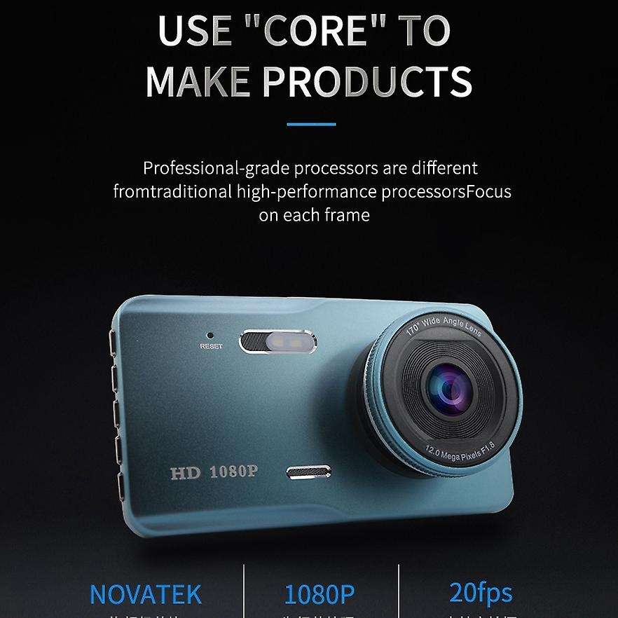 Dash Cam Dual Lens Full HD 1080P 4 inch IPS Car DVR Front+Rear Night Vision Video Recorder G-Sensor