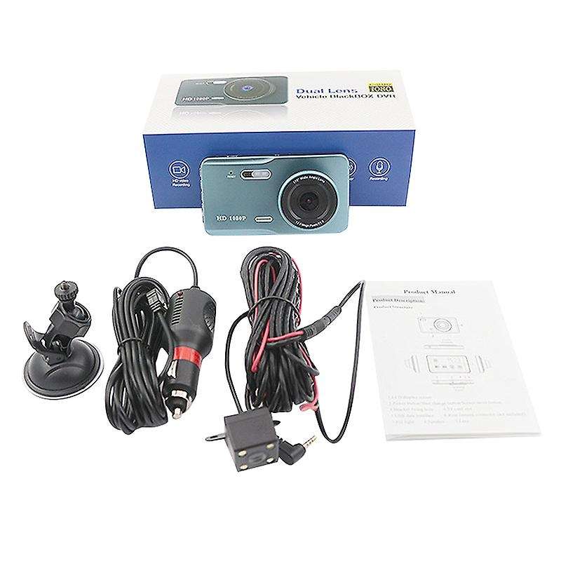 Dash Cam Dual Lens Full HD 1080P 4 inch IPS Car DVR Front+Rear Night Vision Video Recorder G-Sensor