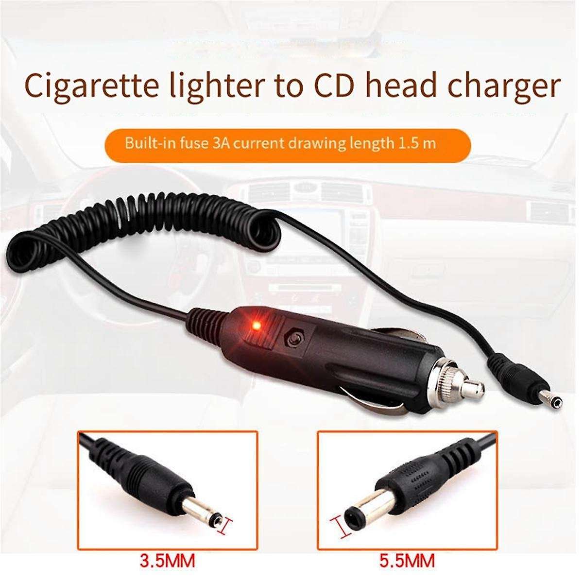 DC 12V Car Charger Power Cable Universal 5.5X2.1Mm for Car Lighter Built-in 3A Fuse with Indicator L