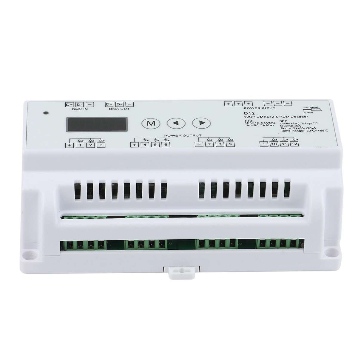 DC5V-36V Input 12 Channels CV DMX512 Decoder,5Ax12CH Output with Display for Setting DMX Address for