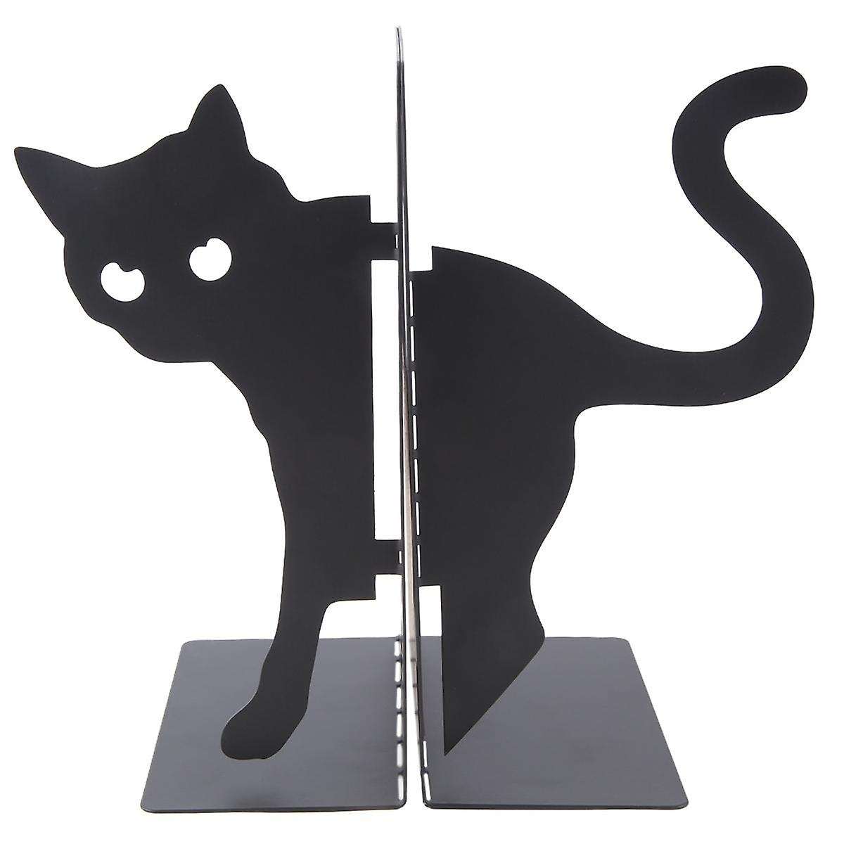 Design Cat Bookends - Metal Decorative Kitty Holders for Books, Magazines, Non-Slip Pads, Round Corn
