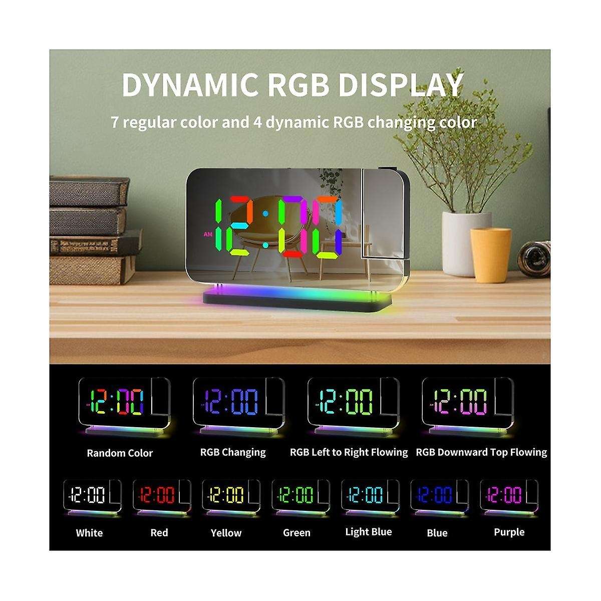 Digital Alarm Clock Desk Dimmable Electronic Clock Rgb Colorful Projection Alarm Clock Usb Electroni