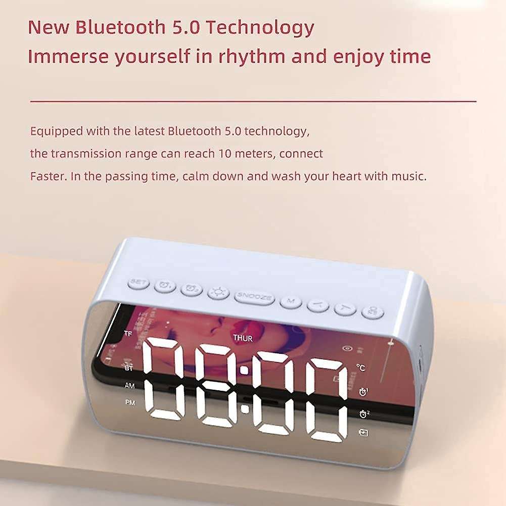 Digital Alarm Clock, with HiFi Bluetooth Speaker, Radio, Dual Alarm,Thermometer Show, TF Card Suppor