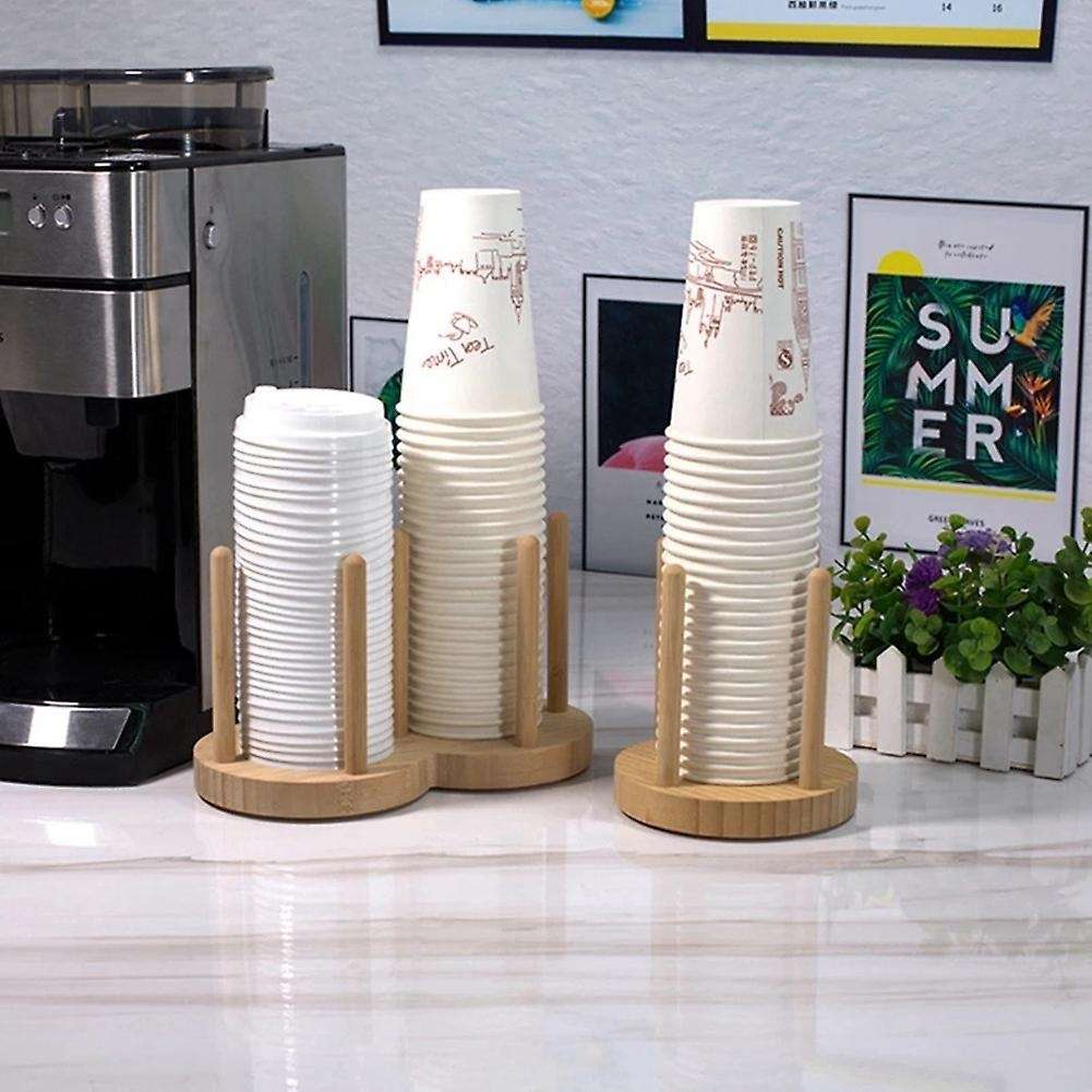 Disposable Cup Storage Holder Rack Shelf Water Tea Cups Wood Dispenser with Stick Mug Display Stand