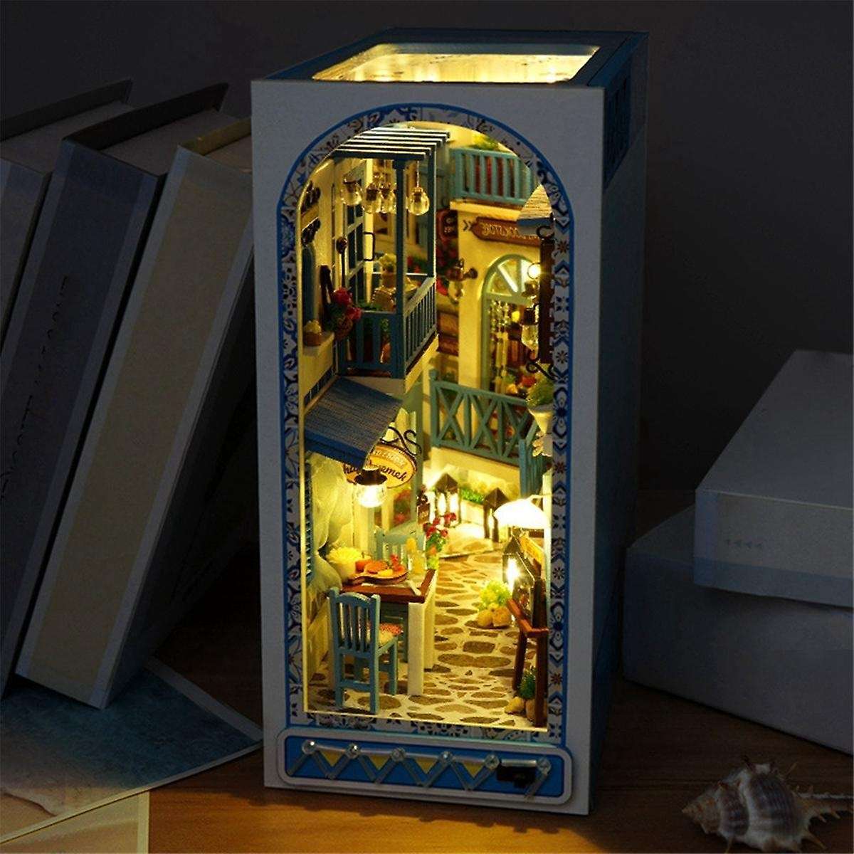 DIY Book Nook Shelf 3D Wooden Puzzle Book Shelf Insert Miniature Building Kit Assembly Bookshelf for