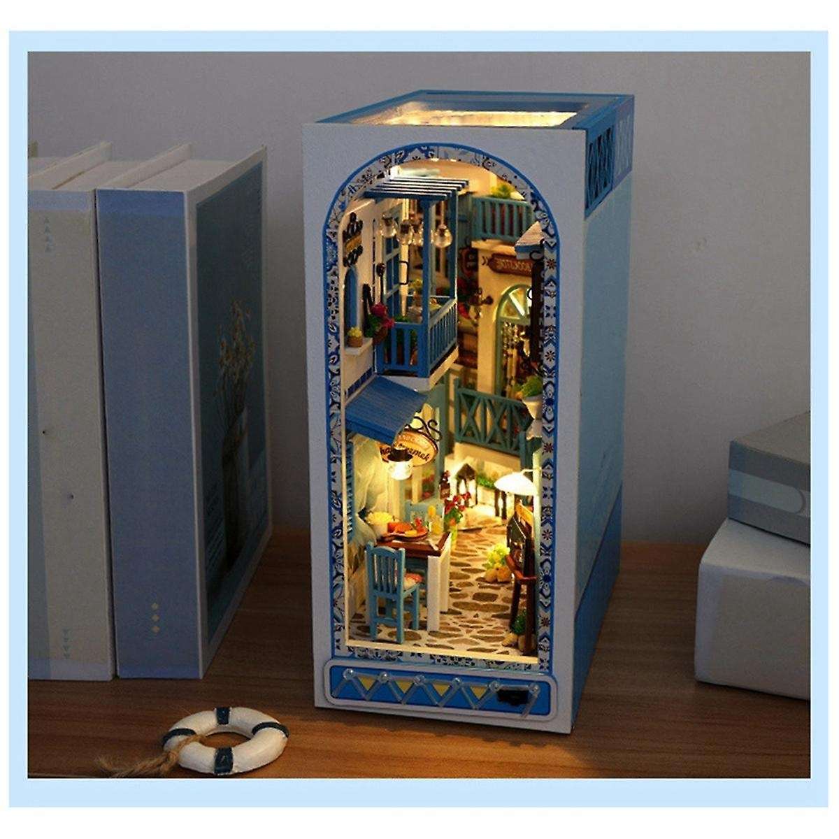 DIY Book Nook Shelf 3D Wooden Puzzle Book Shelf Insert Miniature Building Kit Assembly Bookshelf for