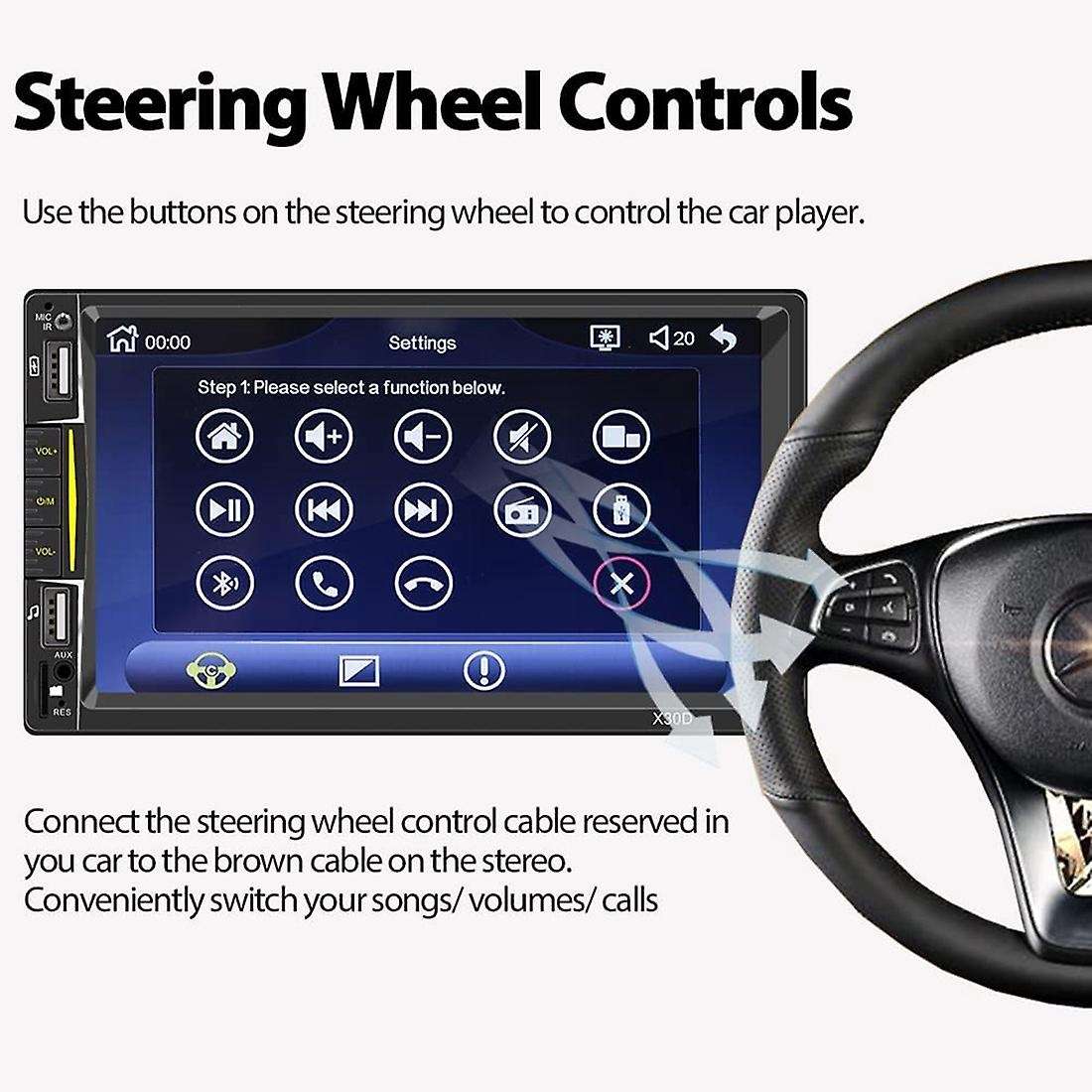 Double Din Car Stereo with CarPlay, 7inch Touchscreen Radio Bluetooth and Backup Camera Phone Mirror