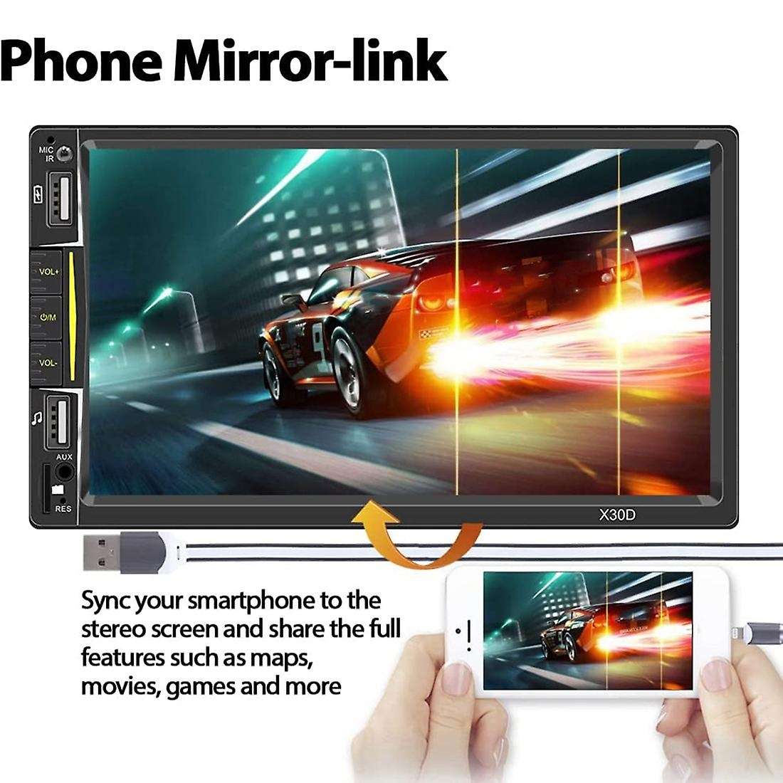 Double Din Car Stereo with CarPlay, 7inch Touchscreen Radio Bluetooth and Backup Camera Phone Mirror