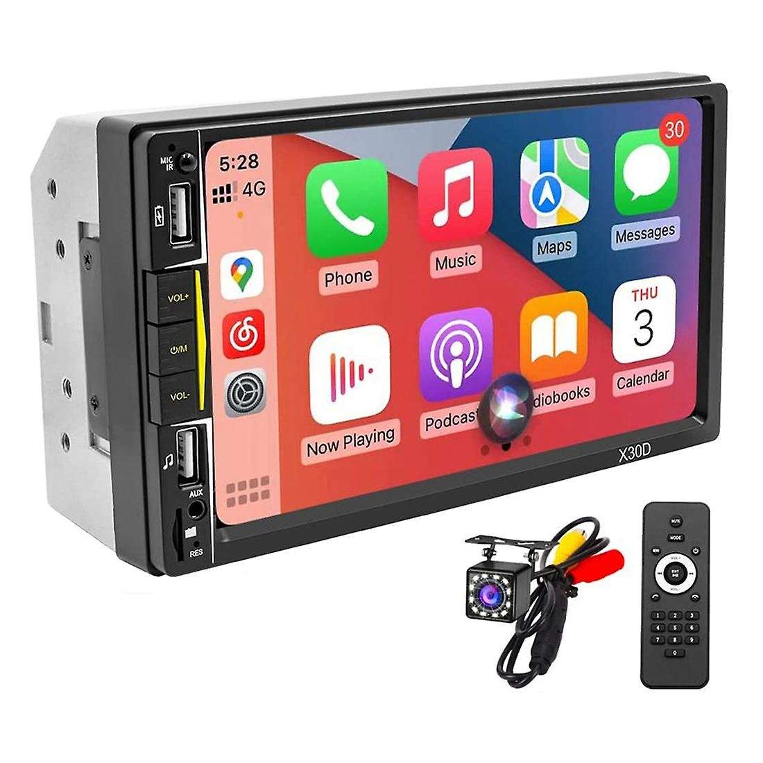 Double Din Car Stereo with CarPlay, 7inch Touchscreen Radio Bluetooth and Backup Camera Phone Mirror