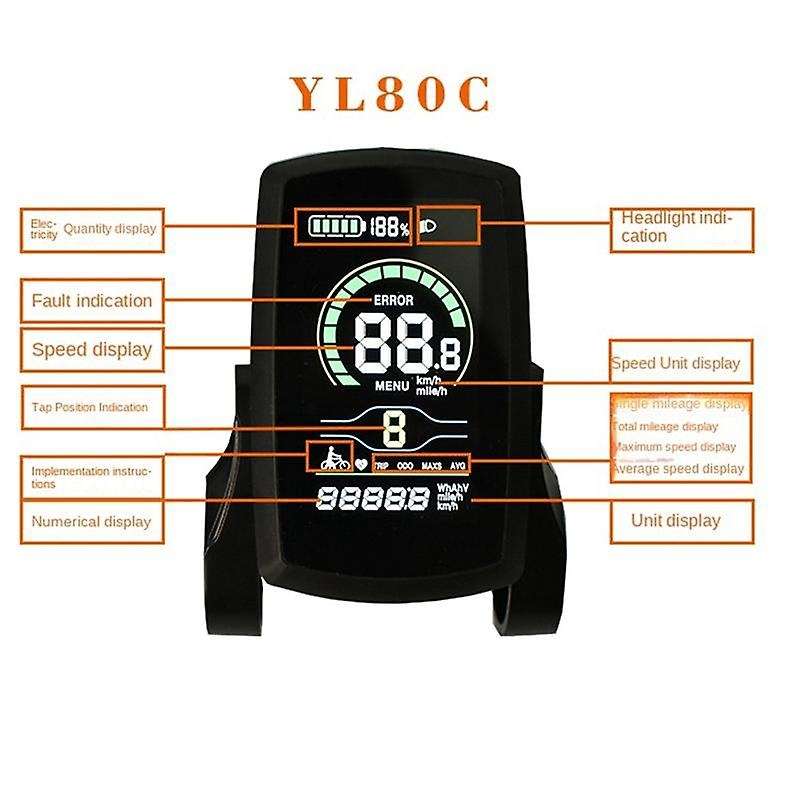 Ebike 36V48V YL80C LCD Meter Intelligent Control Panel Display for Ebike Controller Waterproof Plug