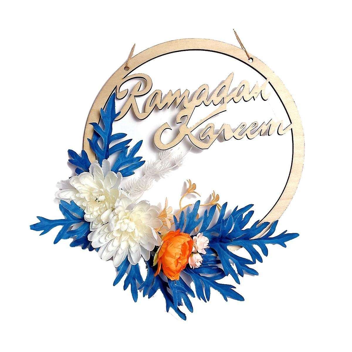 Eid Ramadan Kareem Wreaths for Front Door, 10 Inches Artificial Small White Flowers Spring Hanging