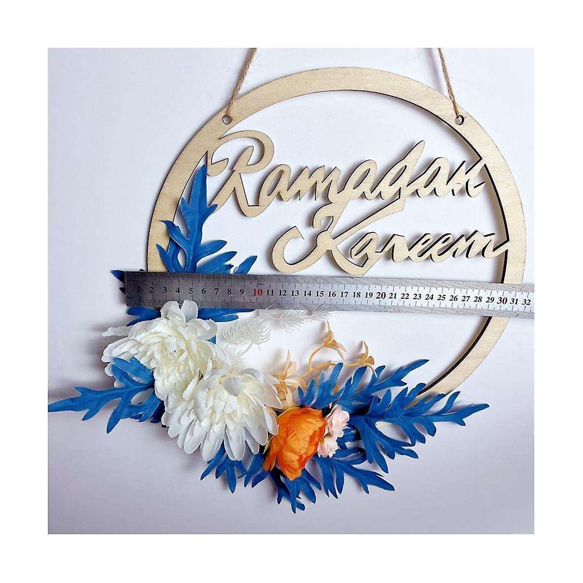 Eid Ramadan Kareem Wreaths for Front Door, 10 Inches Artificial Small White Flowers Spring Hanging
