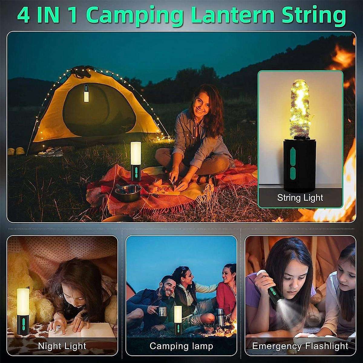 Electric Camping Light Chain,led Camping Lamp with 10m Light Chain,4000mah Camping Lantern,tent Lamp