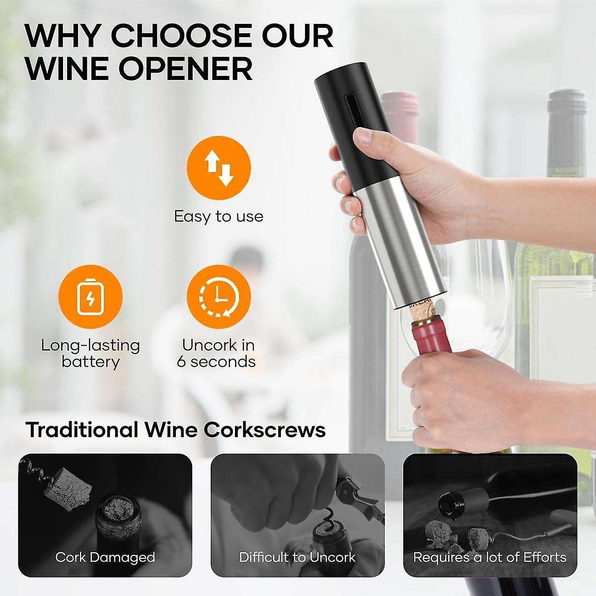 Electric Wine Opener Rechargeable, Cordless Automatic Electric Wine Bottle Corkscrew Opener with Foi