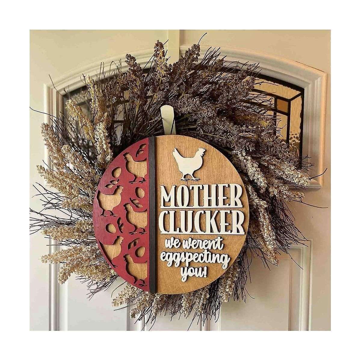 Farmhouse Chickens Welcome Sign Hen Laying Eggs Front Rustic Wooden Front Door Hanger Sign Home Rest