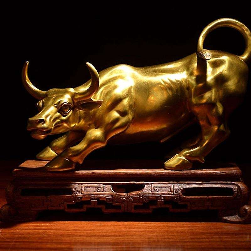 Feng Shui Fortune Brass Bull Statue, Sculpture Golden Copper Bull Represents Good Of Career
