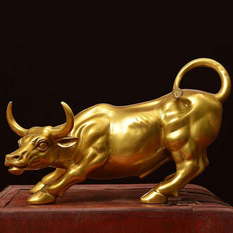 Feng Shui Fortune Brass Bull Statue, Sculpture Golden Copper Bull Represents Good Of Career