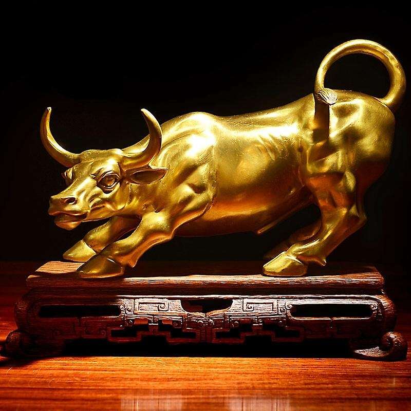 Feng Shui Fortune Brass Bull Statue, Sculpture Golden Copper Bull Represents Good Of Career