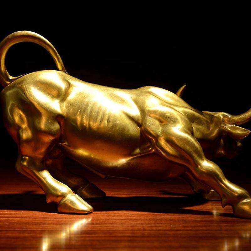 Feng Shui Fortune Brass Bull Statue, Sculpture Golden Copper Bull Represents Good Of Career
