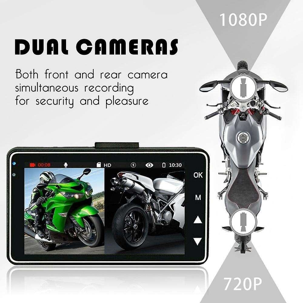 FHD 1080P Waterproof Camera 3inch Motorcycle DVR Front Rear Dual Camera Driving Video Recorder Dash