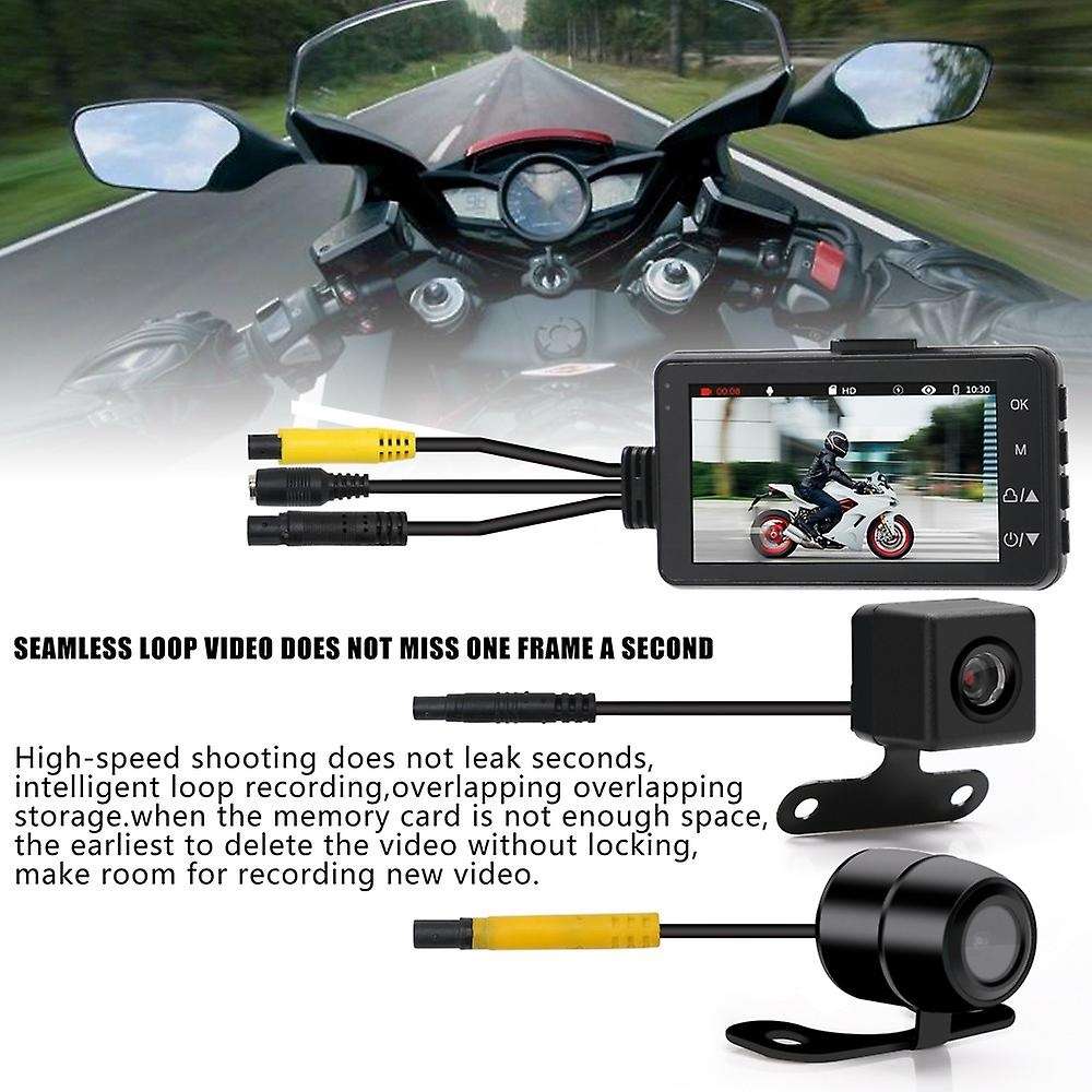 FHD 1080P Waterproof Camera 3inch Motorcycle DVR Front Rear Dual Camera Driving Video Recorder Dash