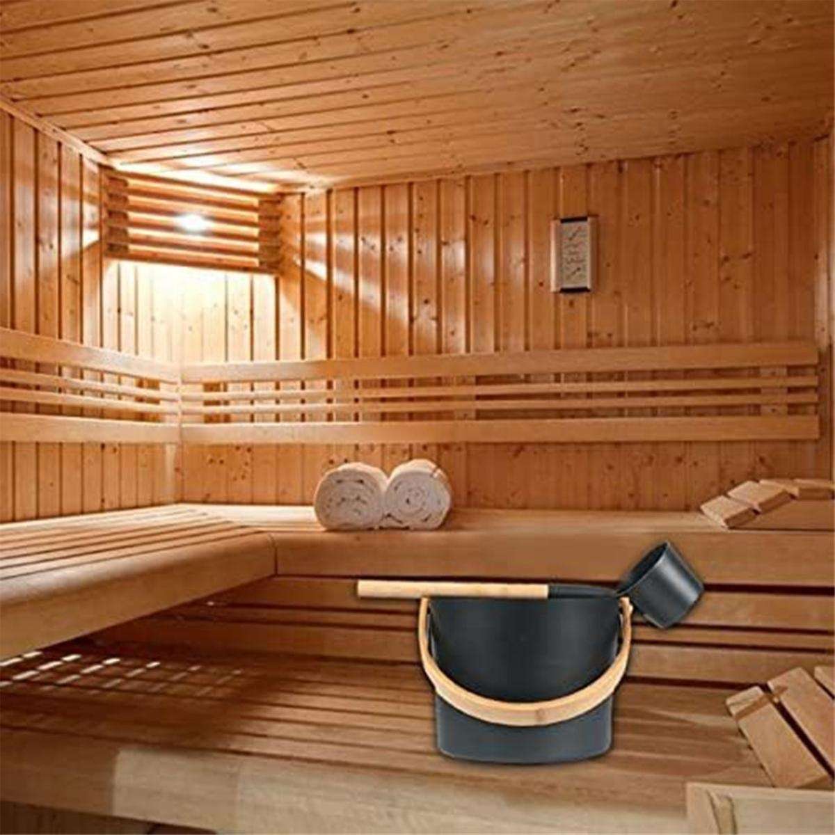 Finnish Sauna Aluminum Bucket, Long-Handled Spoon Set, Sauna Bucket, Bathroom, Sauna Steam Room Acce