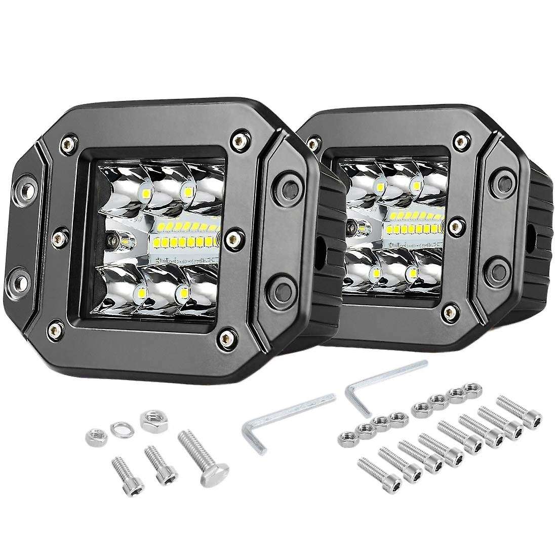 Flush Mount LED Pods 2PCS 5 inch LED Strip 42W Three Rows 27000LM Upgrade Chipset Floodlight Combina