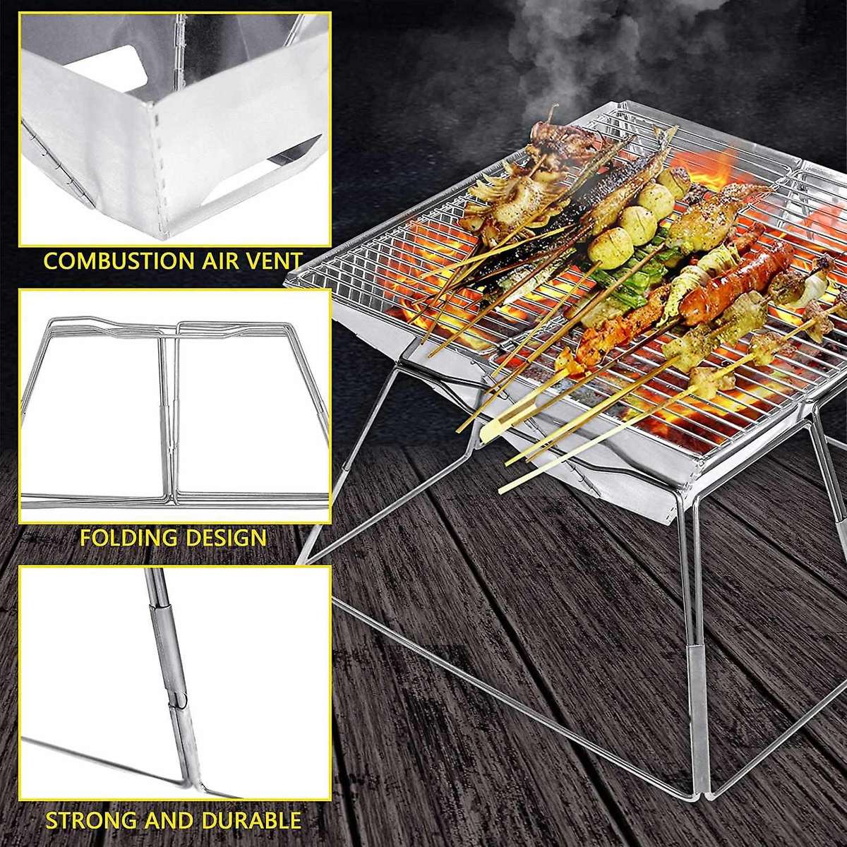 Folding Campfire Grill, 12Inch Premium Stainless, Portable Camping Grill, with Storage Bag, Great fo