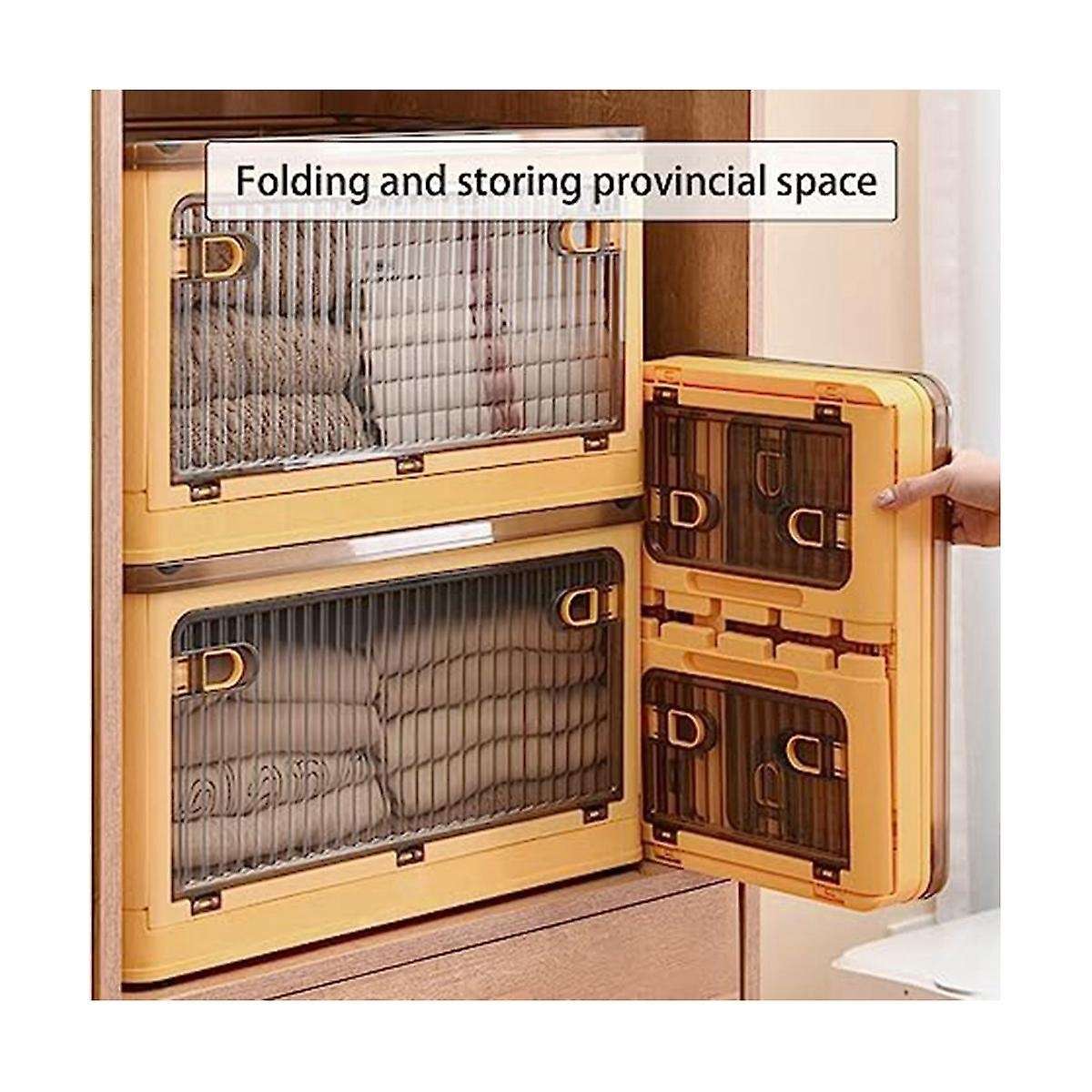 Folding Storage Box with Lid and Latch,clear Stackable Storage Bins with Wheels, Storage Boxes For