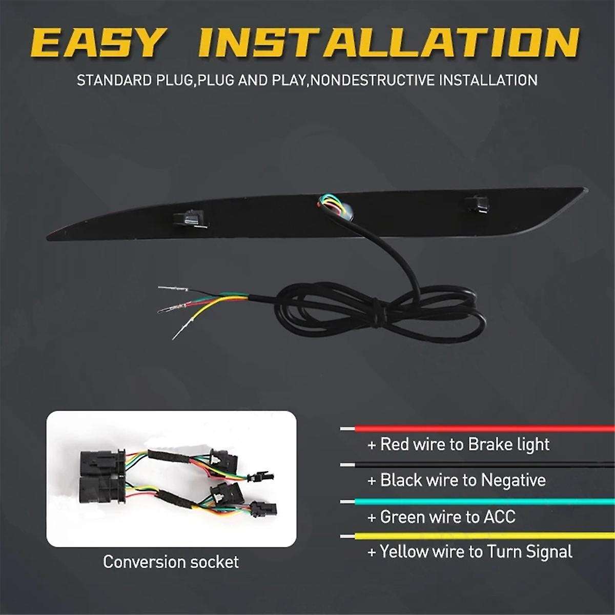 for Model 3 Y 2017-2022 Black LED Rear Bumper Reflector 3 Functions Running Lights Brake Light Dyna