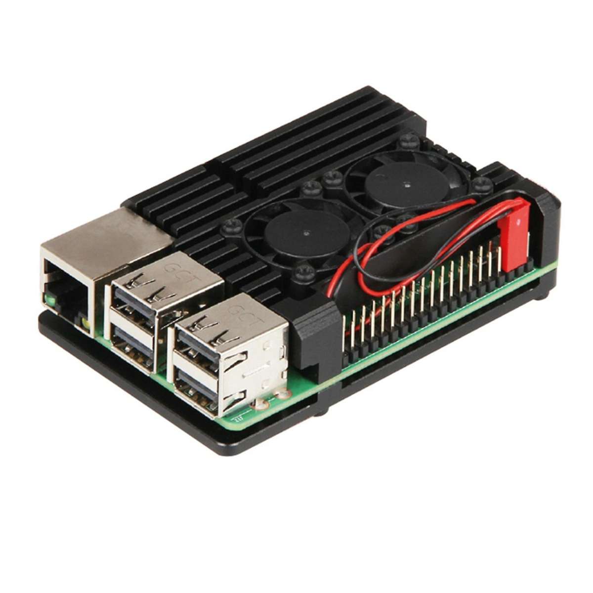 For Raspberry Pi 3 Aluminum Case with Dual Cooling Fan Metal Black