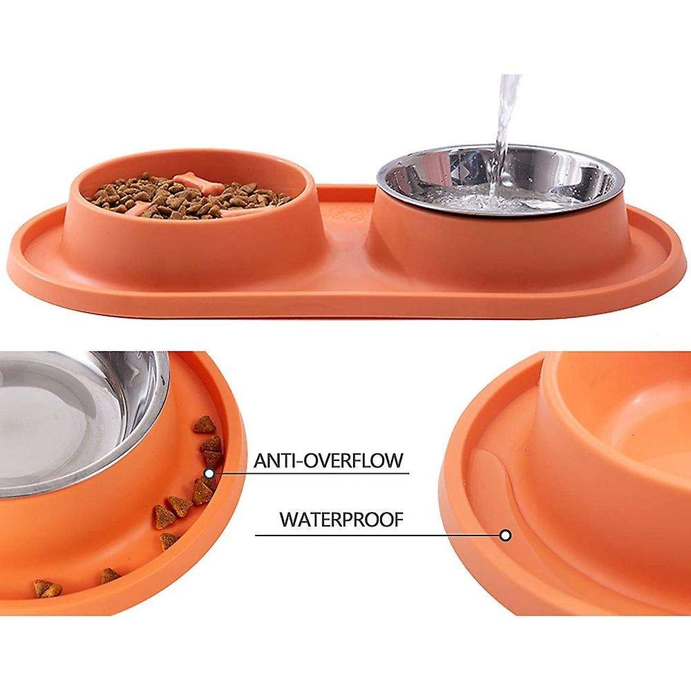 Dogs Feeder Bowl Pet Bowls with Steel Water Bowl for Puppy, Green