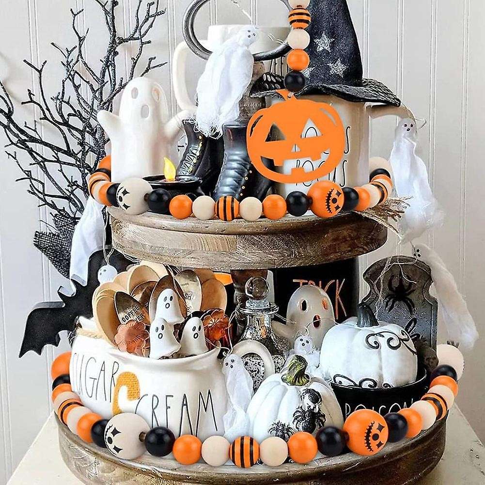 3 Pcs Wood Bead Garland with Tassels for Halloween Wall Hanging Decor