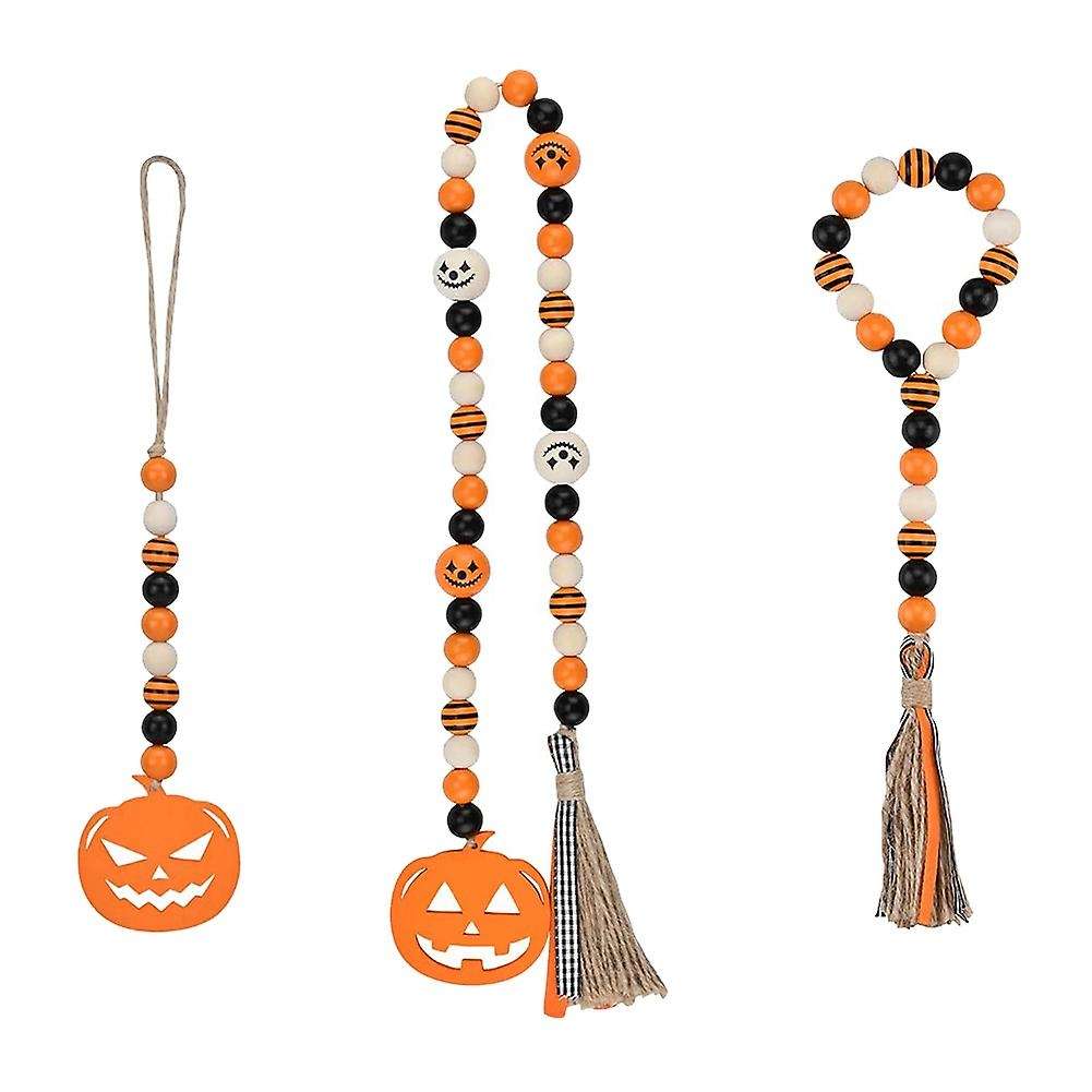 3 Pcs Wood Bead Garland with Tassels for Halloween Wall Hanging Decor