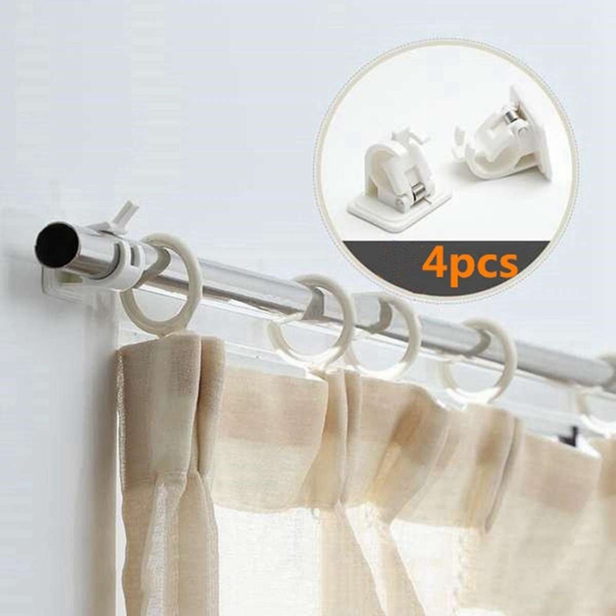 2set 4pcs Self-adhesive Hooks Wall Mounted Curtain Rod Bracket