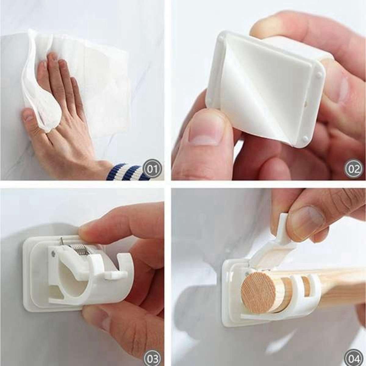 2set 4pcs Self-adhesive Hooks Wall Mounted Curtain Rod Bracket