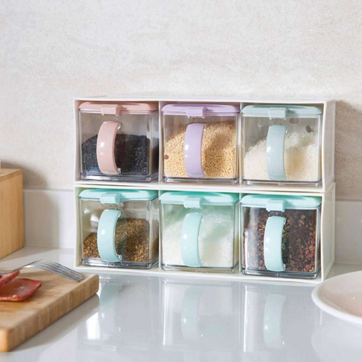 Kitchen Seasoning Box Kit Spice Jars Condiment Sugar Salt A