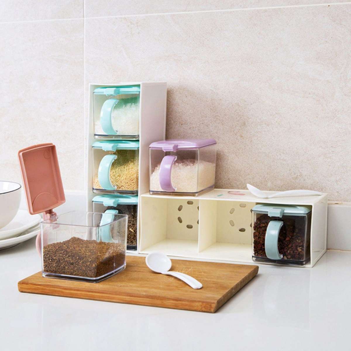 Kitchen Seasoning Box Kit Spice Jars Condiment Sugar Salt A