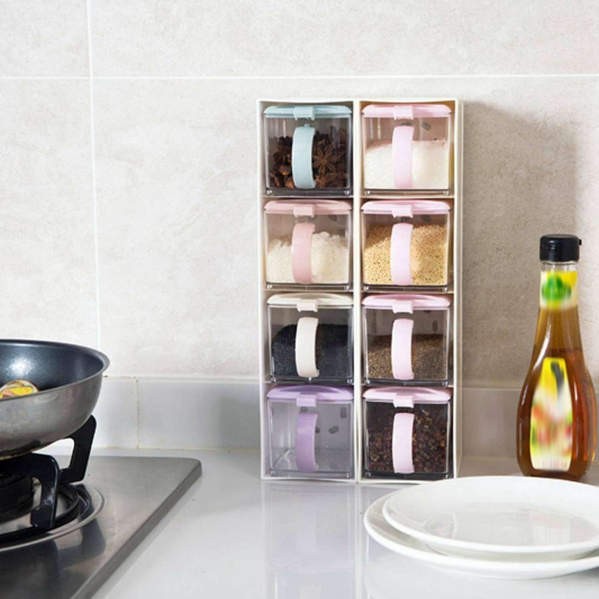 Kitchen Seasoning Box Kit Spice Jars Condiment Sugar Salt A