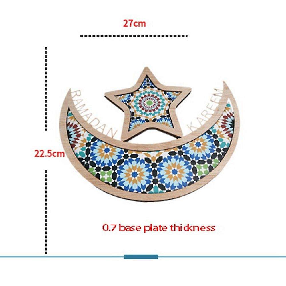 Moon Star Wooden Eid Decoration for Home Muslim Decor Food Tray(a)