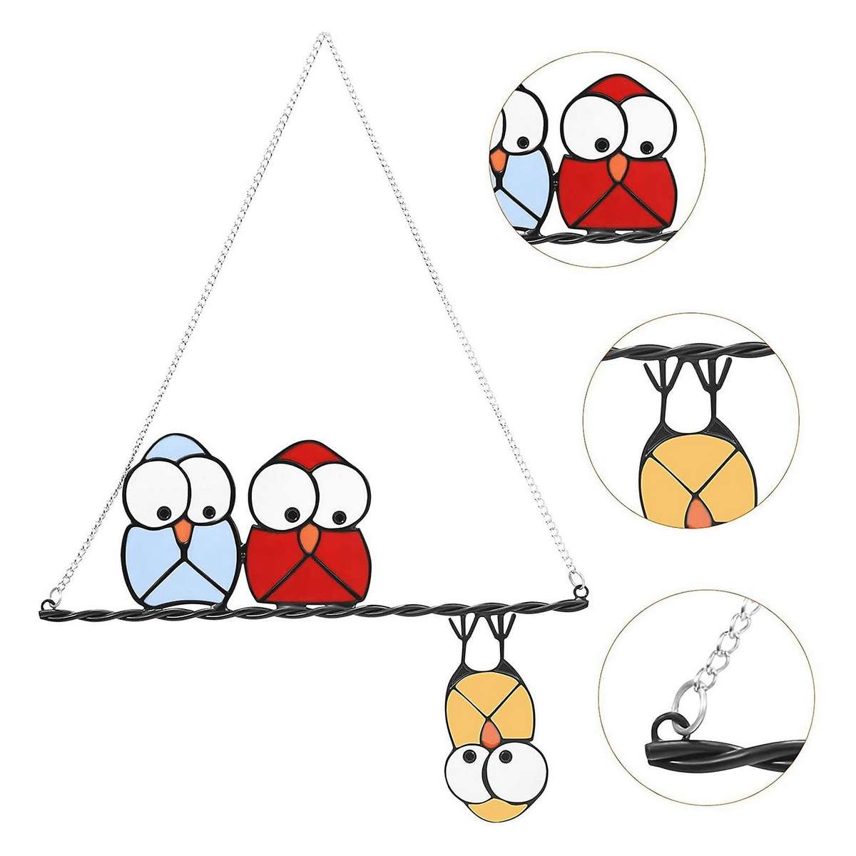 Stained Glass Window Hangings Owls Sun Catcher Ornaments Home - B