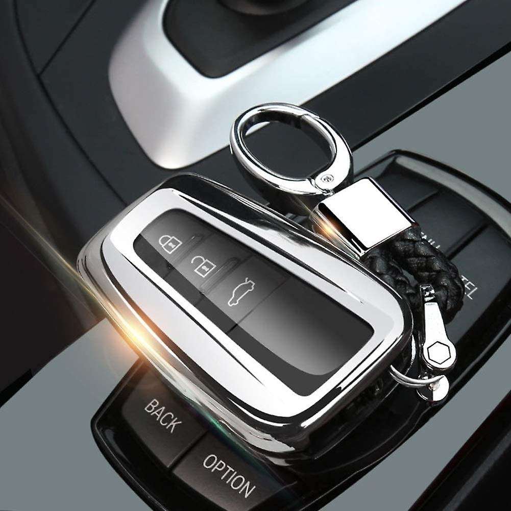 With Keychain Tpu Key Case for Toyota Camry Rav4 Avalon, Silver