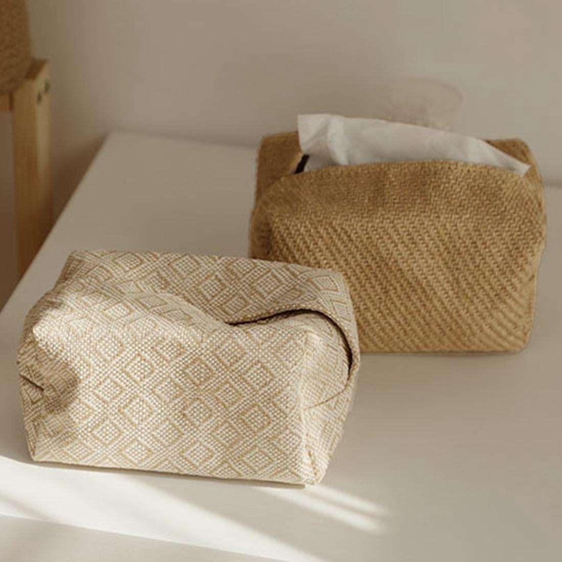 Linen Fabric Tissue Box Rectangle Container Table Home Decoration D