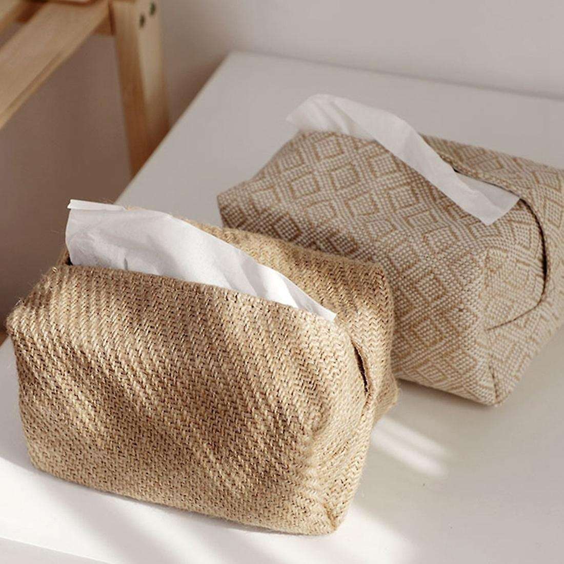Linen Fabric Tissue Box Rectangle Container Table Home Decoration D