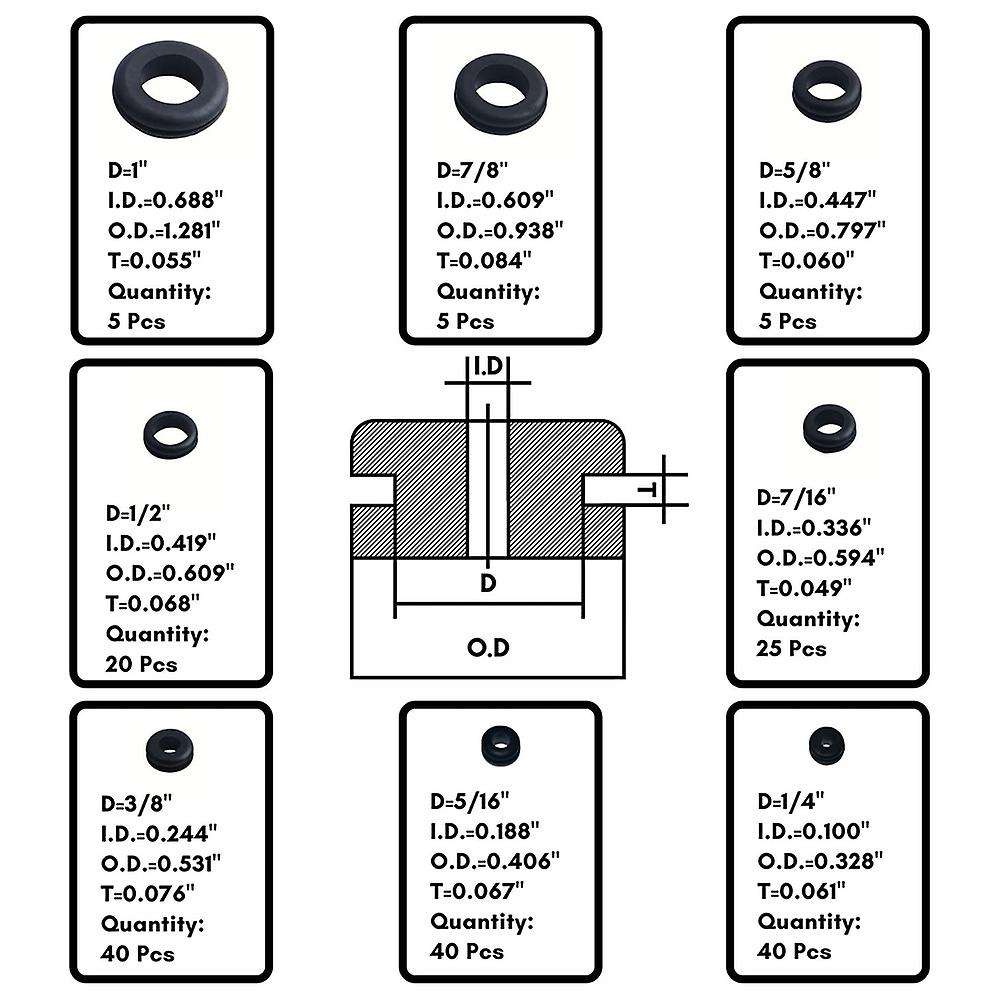 180 Rubber Grommet Kits In 8 Sizes-rubber Wire Loops, for Wiring