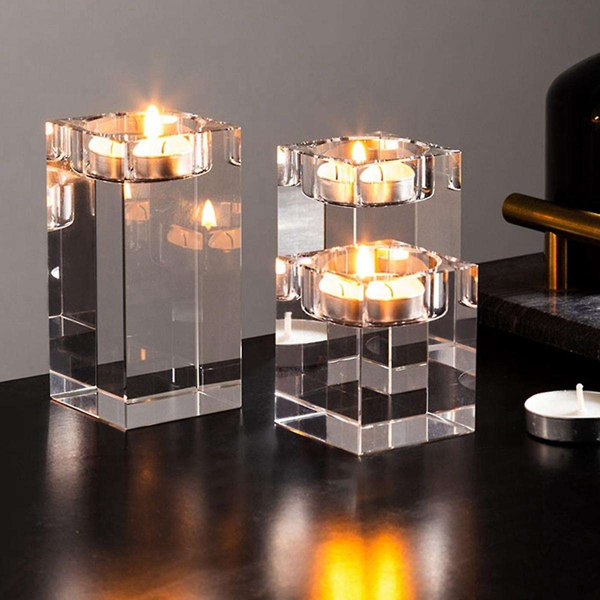 Candle Holder Solid Crystal Clear Square Glass Pillar for Home 2